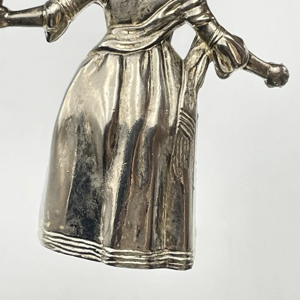 Vintage 1980s Silver Tone Victorian Lady Candle Holder Figurine 4